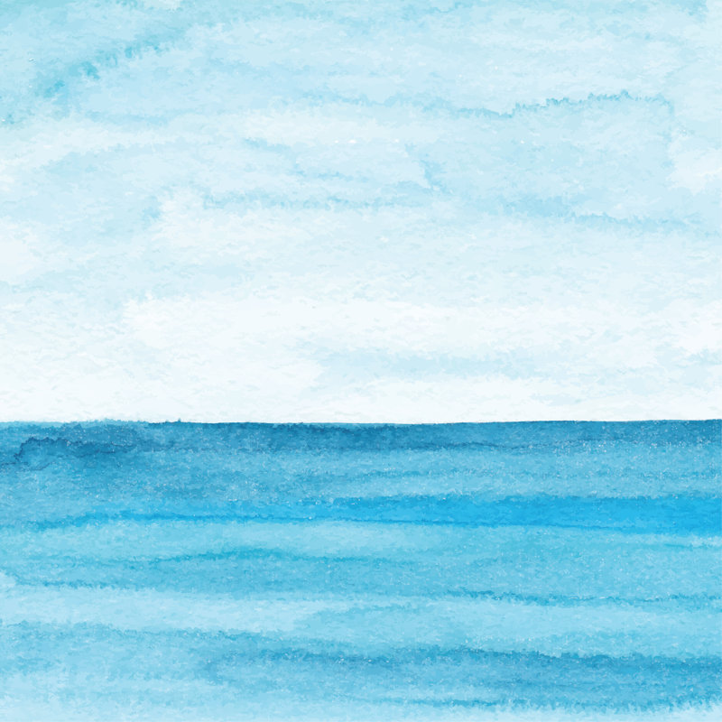 Aquarelle bleu océan par Saemilee, H 20 po x l 20 po
