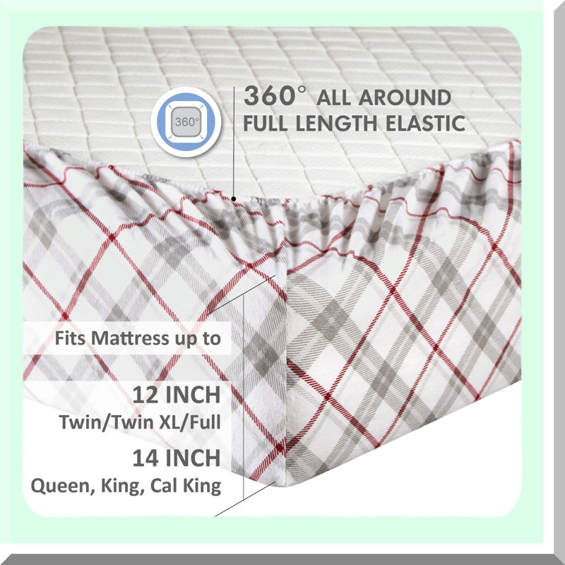 CozyDreams Plaid Flannel Sheets Set - Breathable, Warm & Deep Pocket Bedding with Pillow Case - Grey, 4 Piece Kit