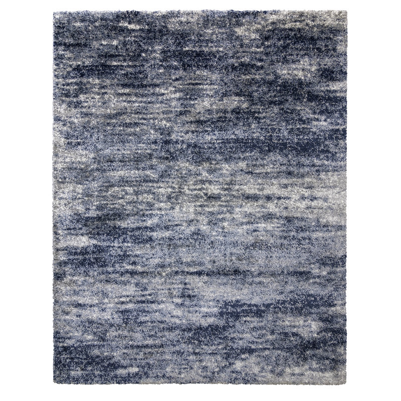 Chaise Kobuk Modern Abstract Navy/Blue/Ivory Plush Shag Area Rug, Rectangle 6'6" x 9'6"