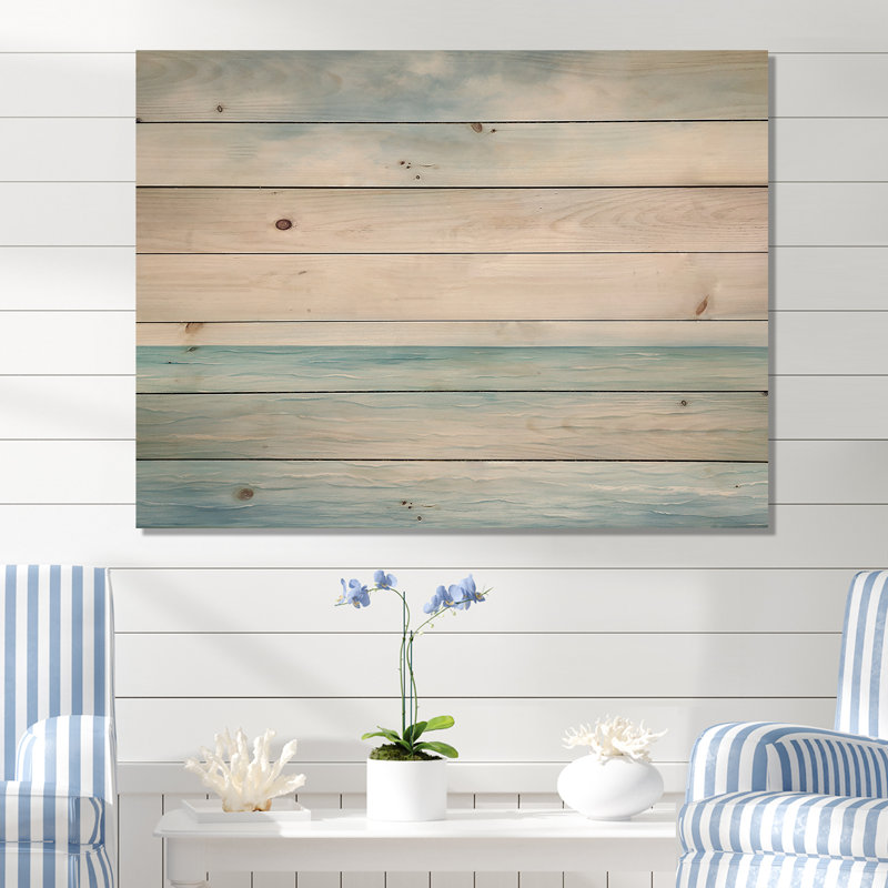 Minimalisme océan, horizon, charme I - océan, art sur bois de pin naturel, H 30 po x l 40 po