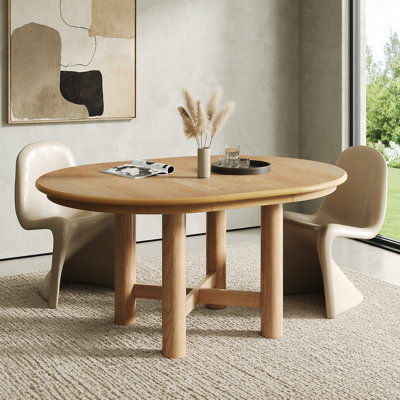 Table de salle à manger ovale en bois extensible de 47 à 63 po avec rallonge amovible de 16 po, pieds en bois massif, pouvant accueillir 4 à 6 personnes pour la salle à manger et la cuisine (naturel)