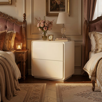 Modern Glossy Nightstand With Soft-Glow LED Base