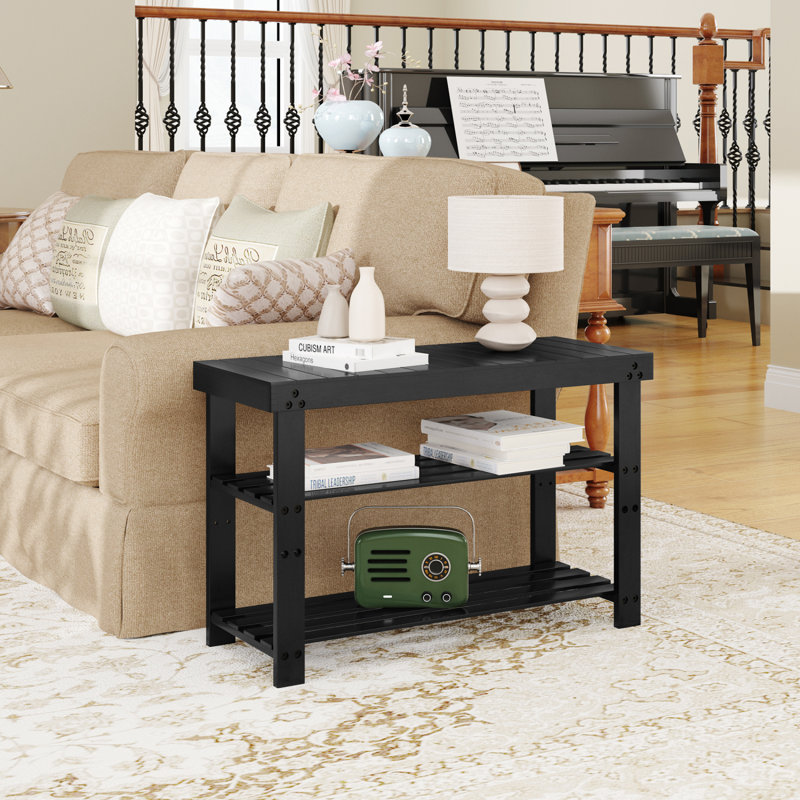 6 Pair Shoe Storage Bench, Black