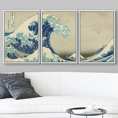 Famous Artwork " The Great Wave Off Kanagawa By Hokusai Oil Painting Fine Art Reproduction Scenic " 3 - Pieces