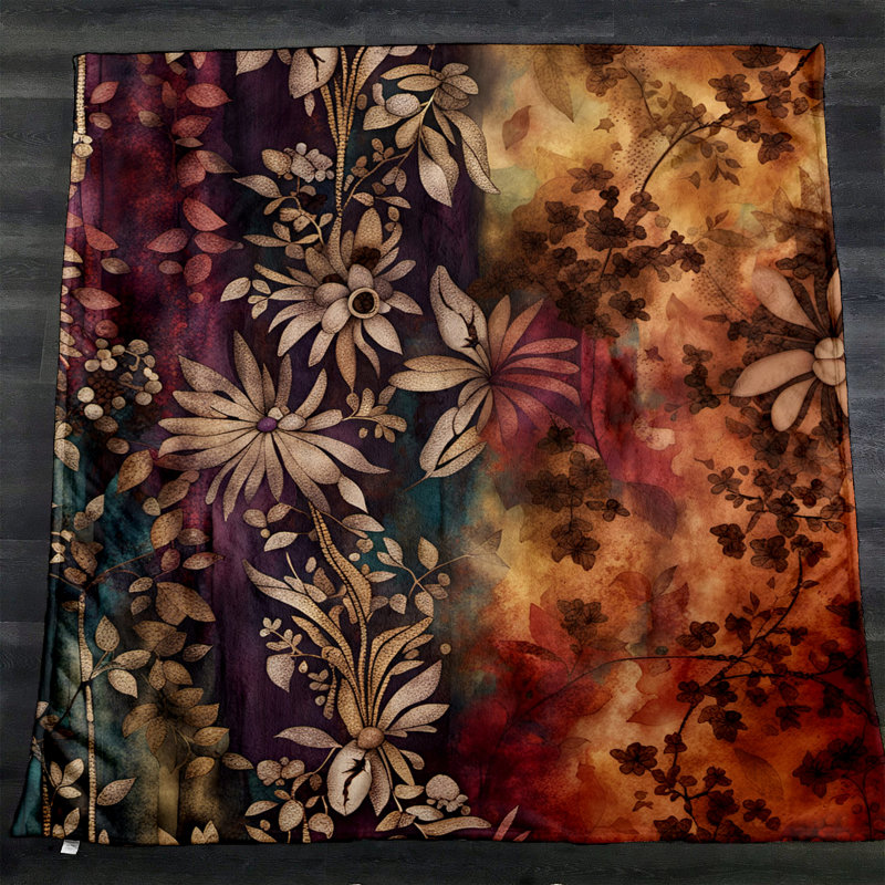 Jeté Richart, L 51 po x L 60 po, Floral / abstrait, Bleu / mauve / rouge / orange