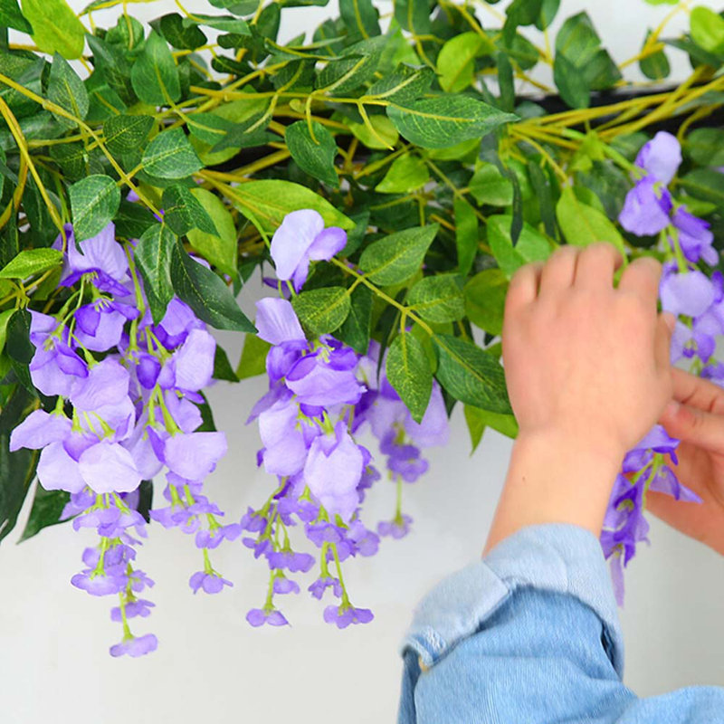 2pcs Lifelike Hanging Wisteria Flowers Garland, Purple