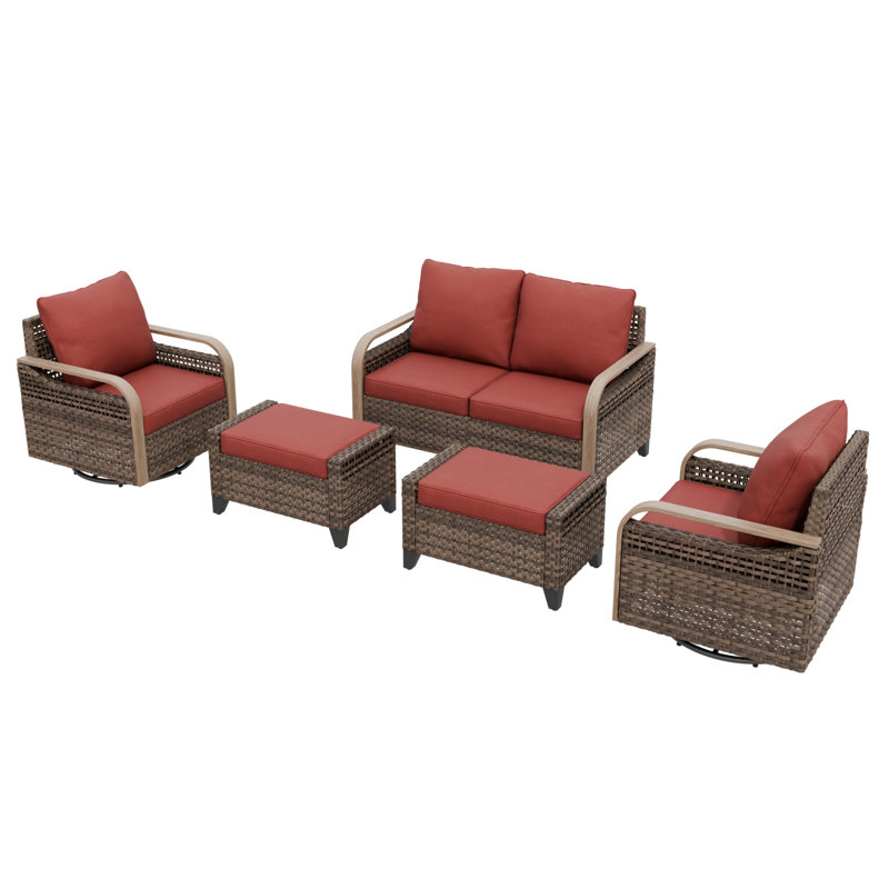 Wicker 4 - Person Modular Patio Conversation Set with Cushions, Red