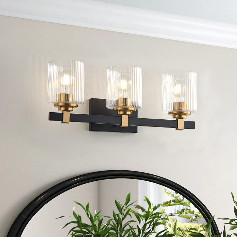 Lampe murale en verre rayé noir mat à 3 lumières à intensité variable