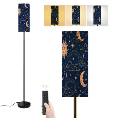 Floor Lamp Cosmic Sun Moon night star Vintage astrology navy blue Dimmable Modern Standing Lamp with Remote Control Footswitch Bulb Lampshade Tall Pole Corner Lamp for Living Room Bedroom Office