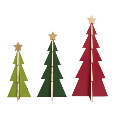 Ensemble de 3 arbres en MDF triangulaires - Sculptures d'arbre en bois pour Noël - Décoration de table multicolore - Parfait pour l'intérieur, la décoration des Fêtes, les cadeaux et les cadeaux d'hôtesses