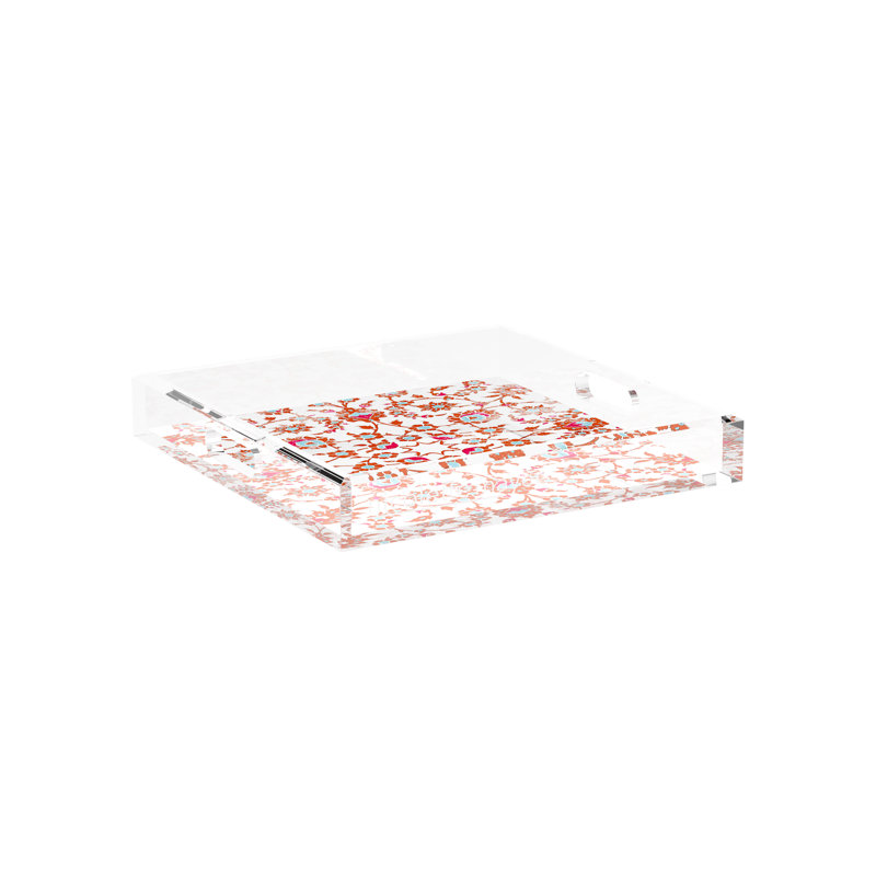 Bosphorus Acrylic Square Decorative Tray, Red Turquoise, 12"W x 12"D x 2"H