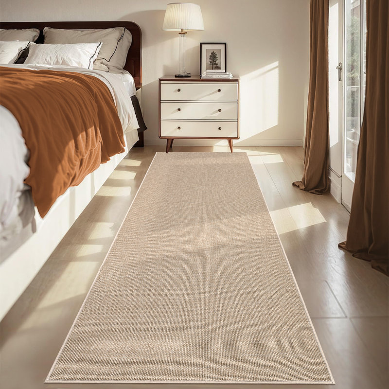 Washable Runner Rug 2x6 Woven Texture Non Shedding Runner for Hallway, Modern Minimalist Solid Color Rug with Non Slip Backing