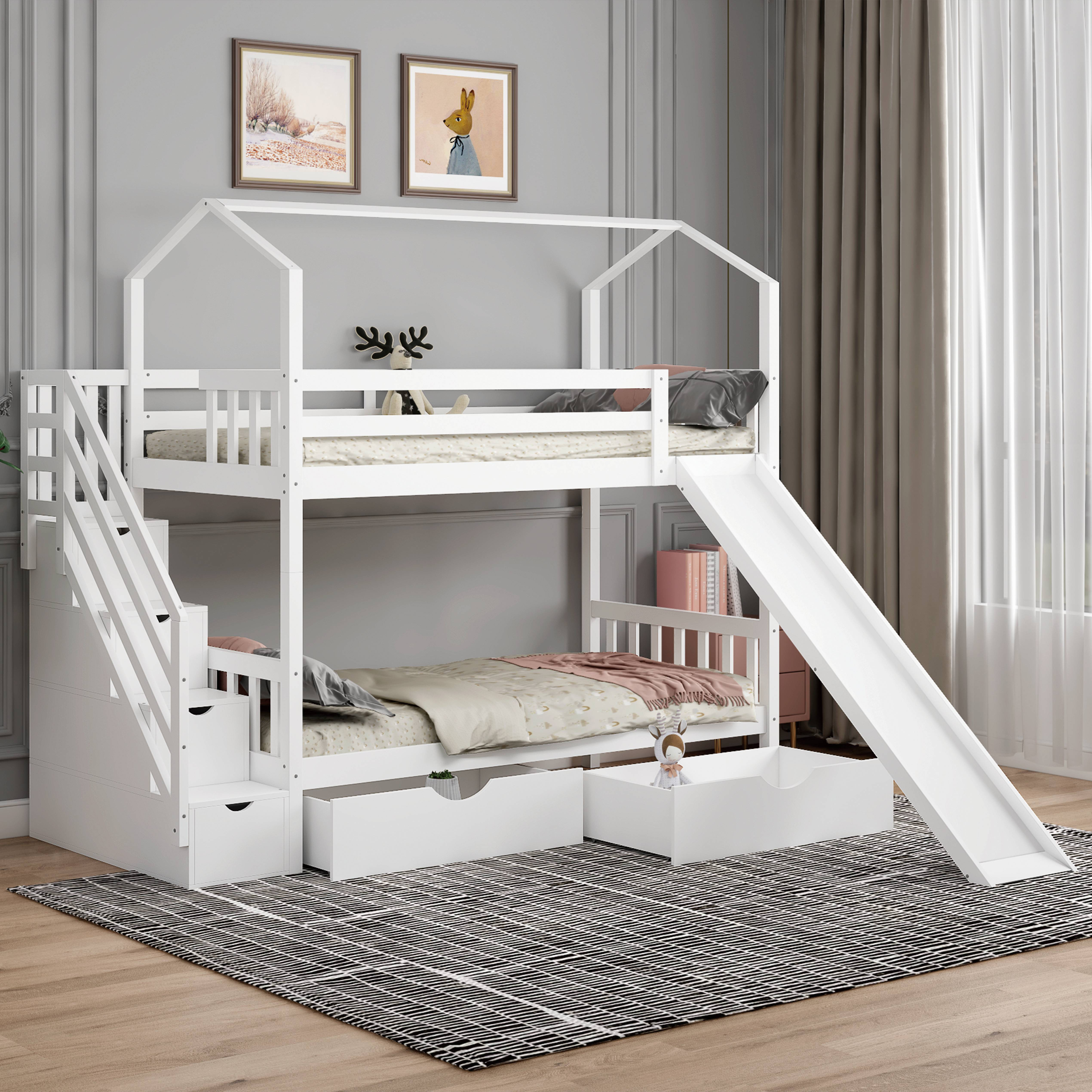 Harper Orchard Congerville Twin over Twin 2 Drawer Solid Wood Standard ...