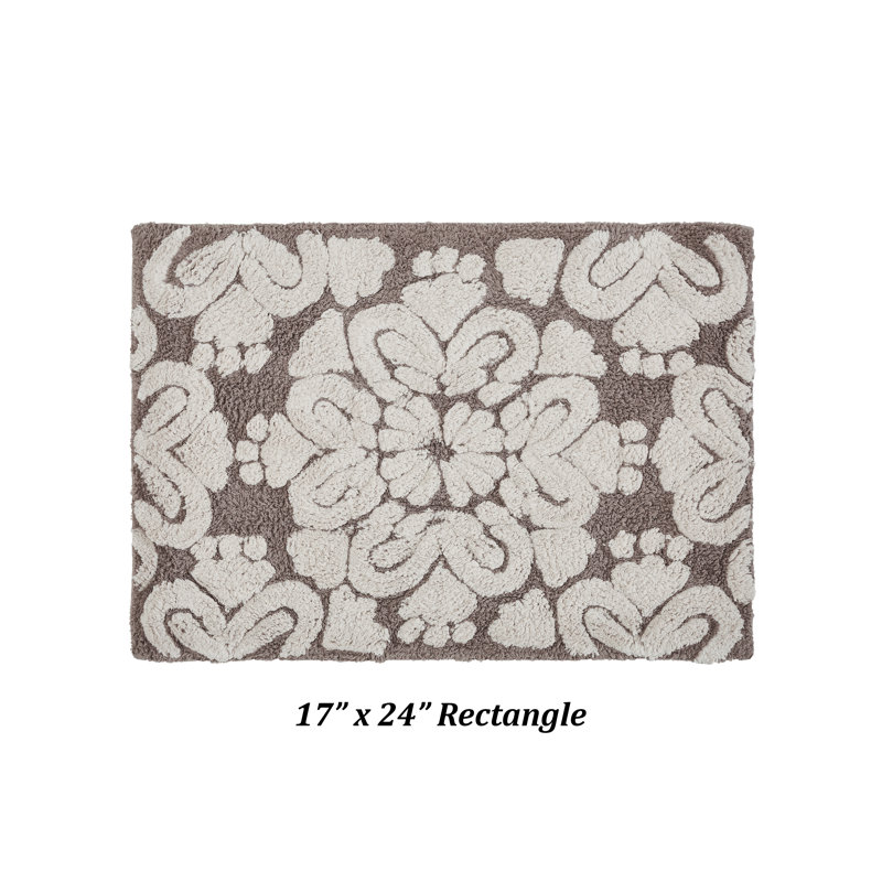 Danitra 100% Cotton 1885 GSM Bath Rug with Non-Slip Latex Backing, Soft Absorbent Machine Washable Bathroom Mat, Medallion Design, 17" x 24", Beige