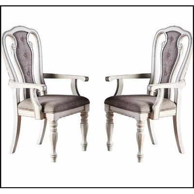 Antique Set of 2pc Dining Arm Chairs with Upholstered Tufted Back Cushion and Elegant Design for Dining Room
