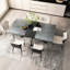 Table de salle à manger rectangulaire de style rétro avec option extensible, plateau en pierre grise, pied en fer noir et métal, boîte de rangement, capacité de charge de 165 lb, capacité de 6 sièges, plaque de soulagement et roulement