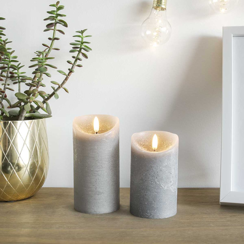 Grey LED Light Up Authentic Flame Candles, 15cm H x 7.5cm W x 7.5cm D