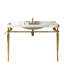 Lavabo mural de salle de bain de 122 cm (48 po), meuble-lavabo en céramique blanche avec 3 trous pré-percés pour robinetterie, pieds autoportants en acier inoxydable, fini doré et lavabo stable haute performance