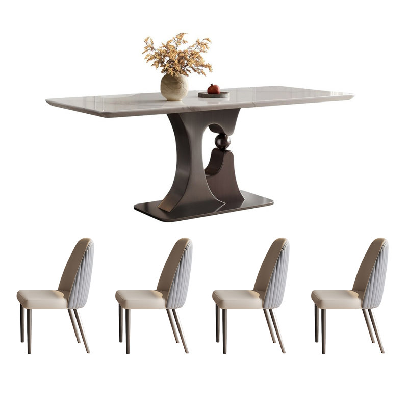 Ensemble de table de salle à manger rectangulaire et chaises en microlite, H 29,52 po x L 62,99 po x l 35,43 po