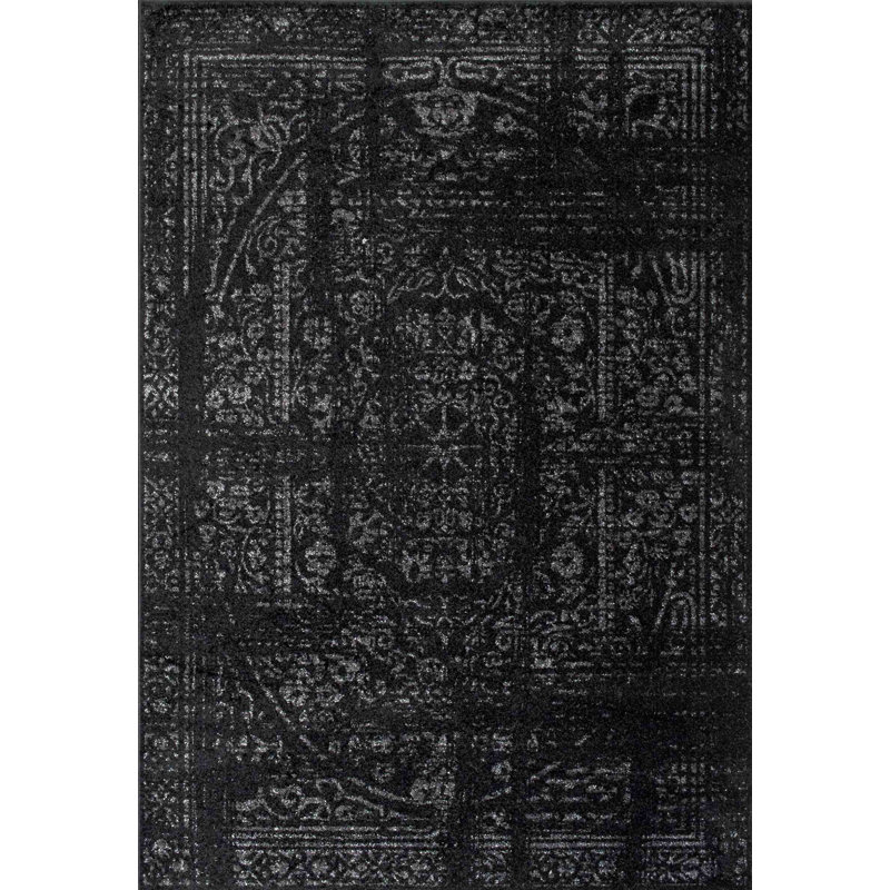 Adetoun Traditional Power Loom Performance Black/Gray Rug, Rectangle 5' x 8'