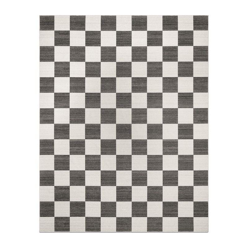 Tapis à carreaux lavable à la machine, Square, 9x9 ft, Black & White