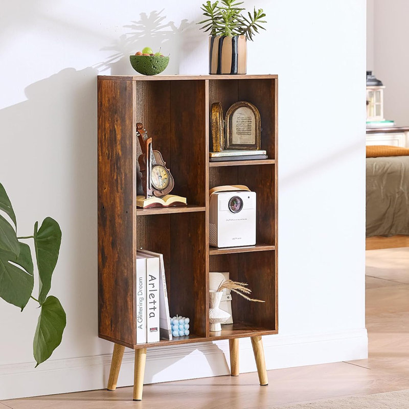 5-Cube Mid-Century Small Bookshelf Brown