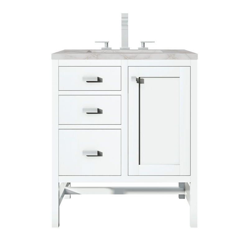 Addison 30'' W Single Vanity, Glossy White, 8" Widespread, Victorian Silver