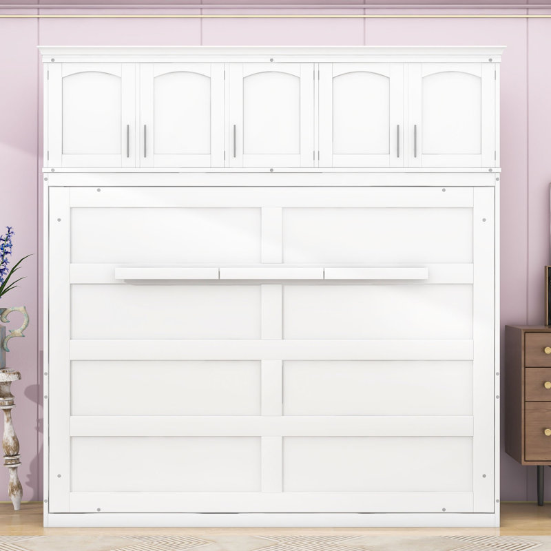 Murphy Bed with Space-Saving Comfort Shelves, White, Queen