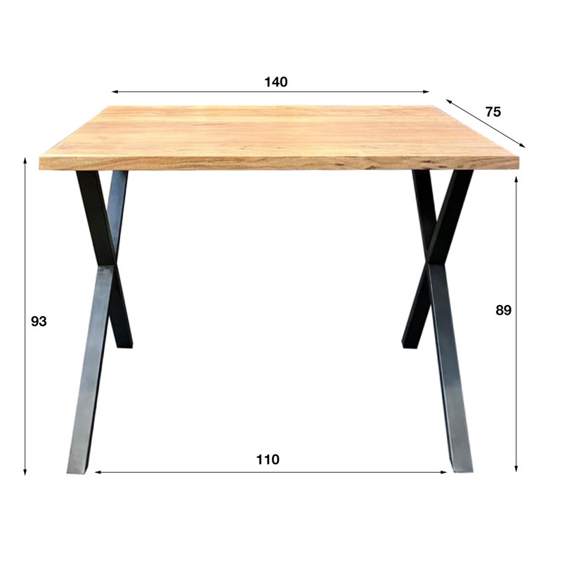 Andromache Acacia Solid Wood Top Metal Base Dining Table