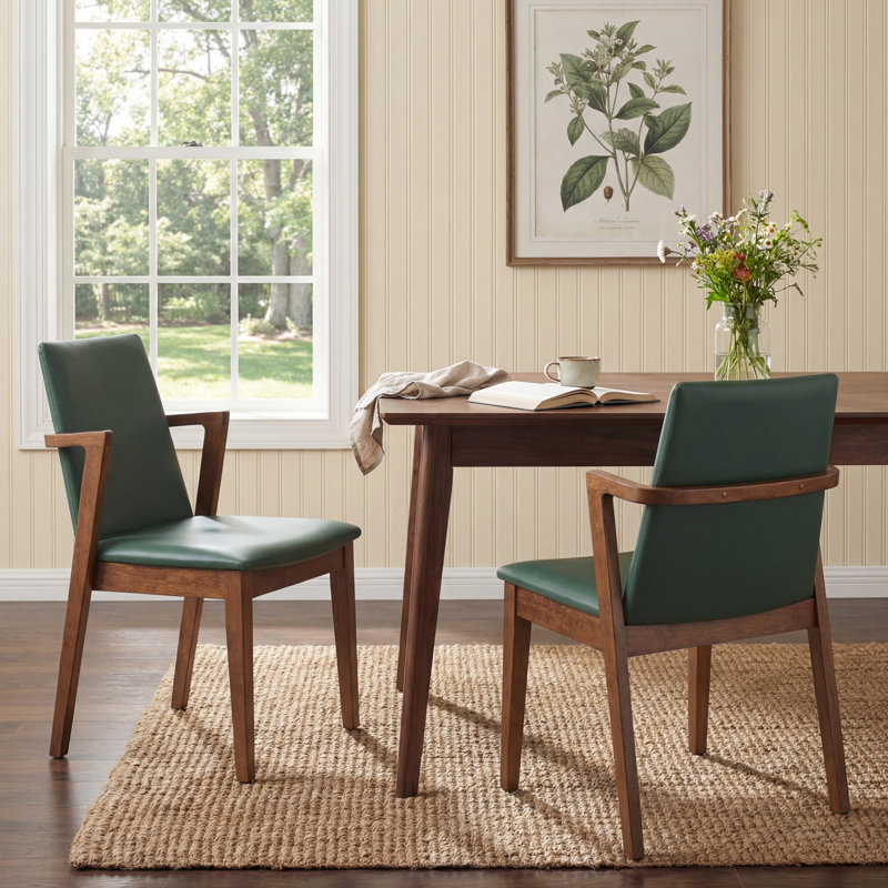 Fauteuils de salle à manger rembourrés Callan, Cuir PU vert