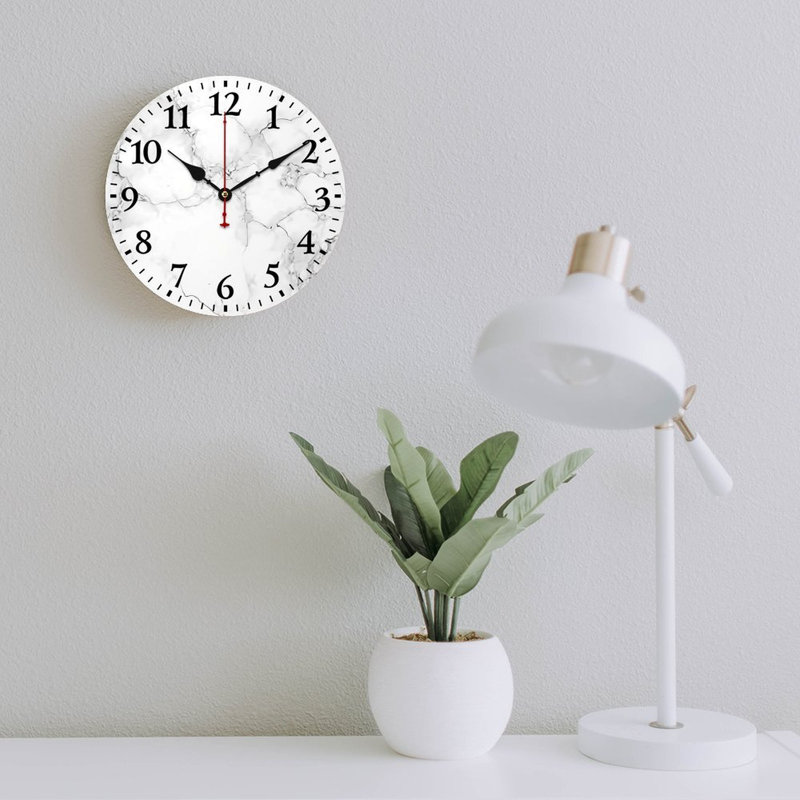 Horloge murale blanche et grise ronde 12 x 12 po, pour bureau et balcon