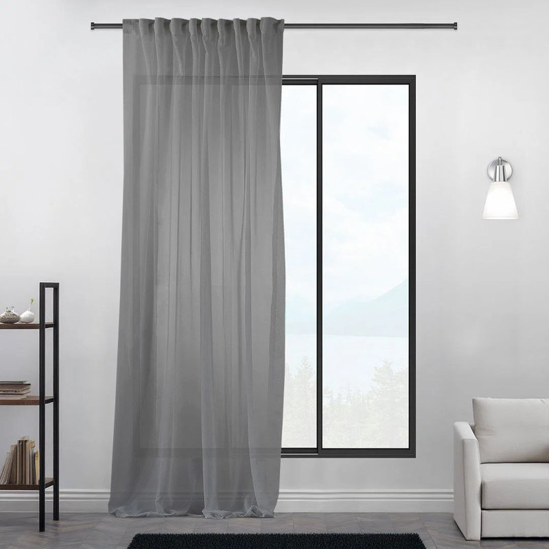 Extra Long & Extra Wide Room Decorative Silk Crep Single Panel Sheer Curtain, 100" W x 276" L, Gray