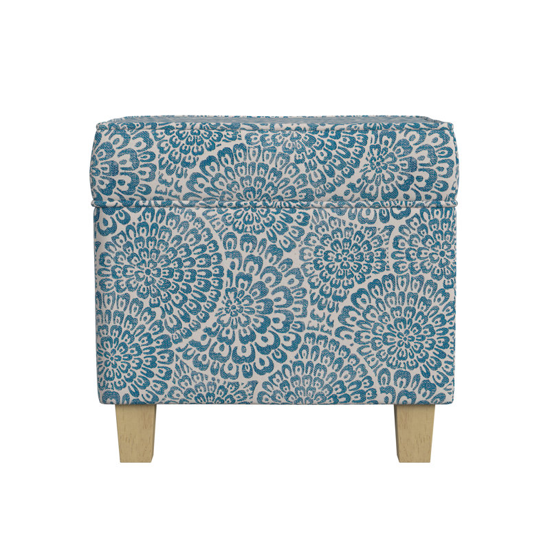Asha 17.5" Square Storage Ottoman, Blue/Cream Modern Floral