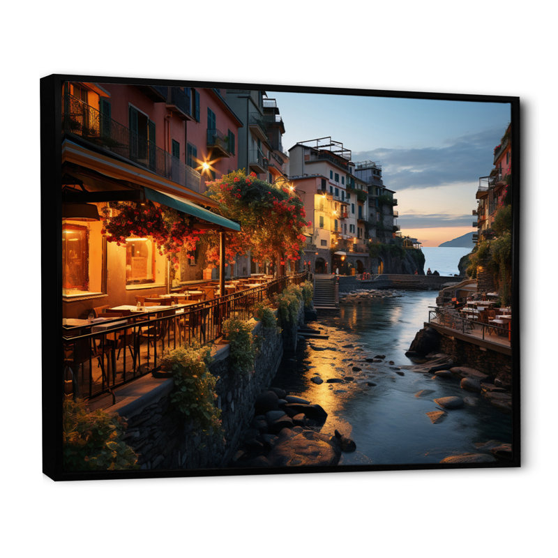 Beige Italy Cinque Terre II - Italy Canvas Art Print, Cadre flottant noir, H 16 po x l 32 po x P 1 po