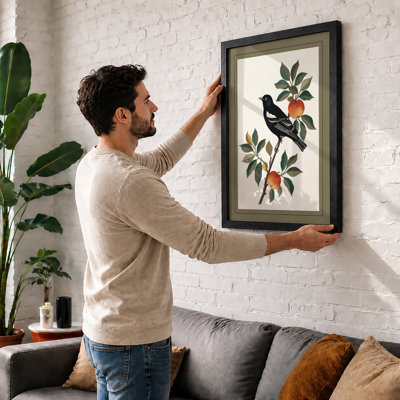 Bird Among Berries Botanical - Framed Print