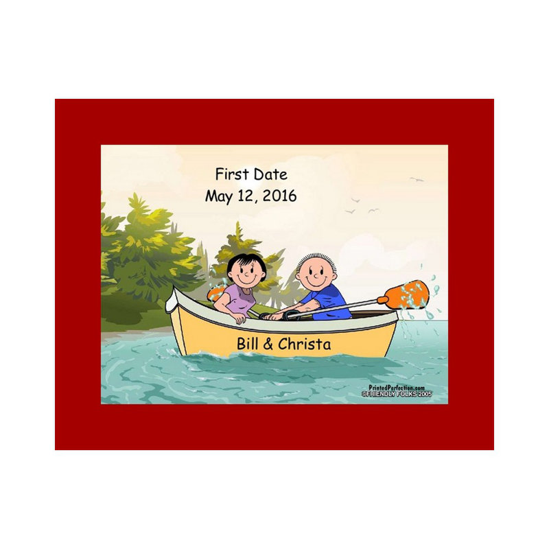 Personalized Rowboat - Couple Cartoon Caricature with a Mat, Ready to Frame, Yes