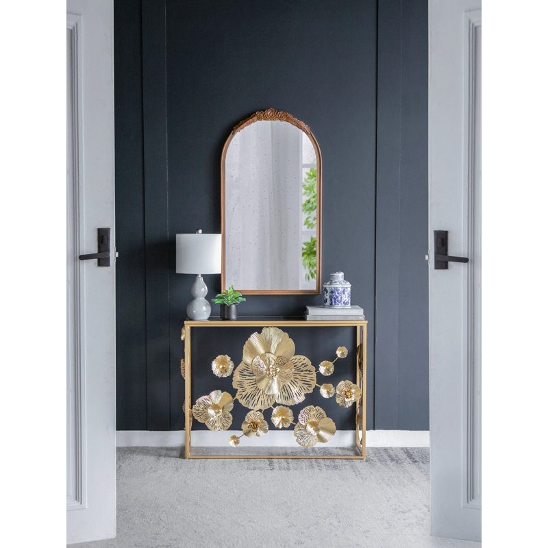 Console dorée pour vestibule 39,5 po x 12 po x 30,5 po avec miroir
