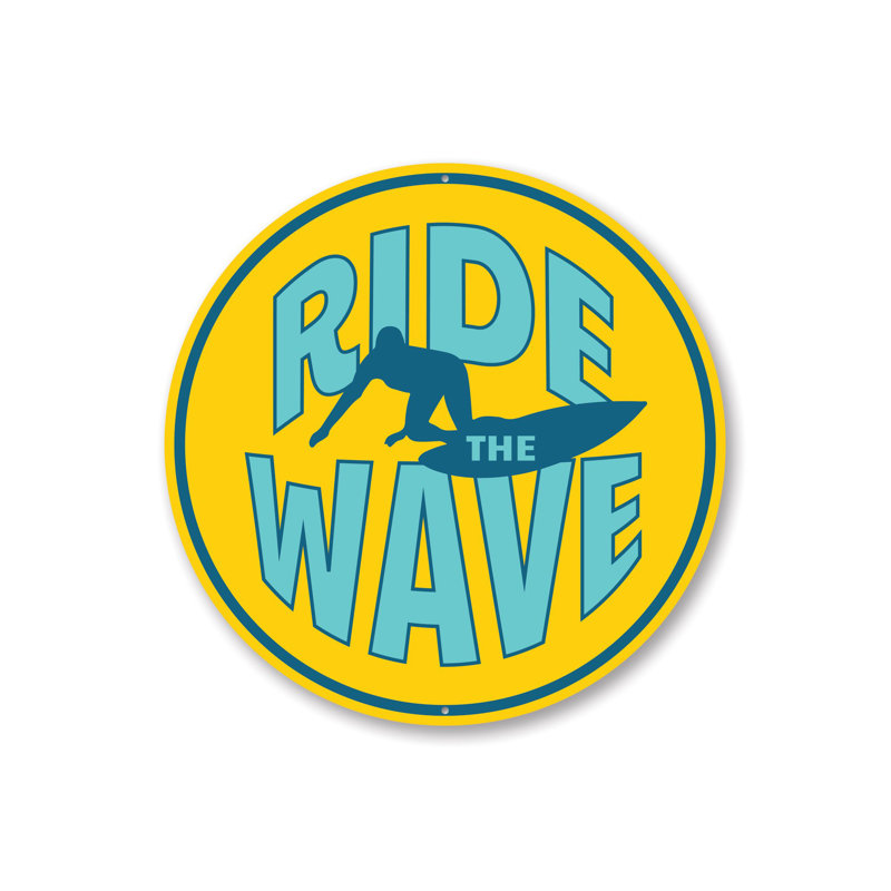 Enseigne en aluminium «Ride the Wave», H 12 po x l 12 po x P 0,04 po