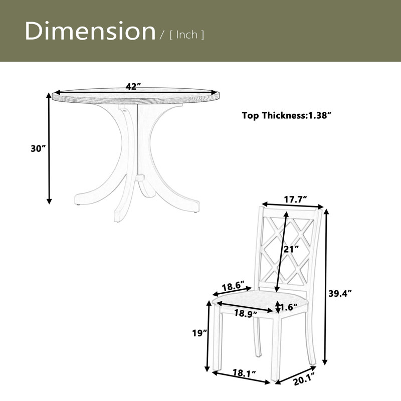 Ensemble de table de salle à manger 5 pièces Mid-Century en bois massif avec tables rembourrées pour petits espaces, Gris