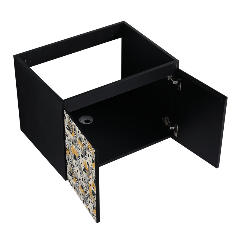 Meuble-lavabo 24 po avec lavabo en céramique. Porte à fermeture en douceur, noir. Armoire élégante