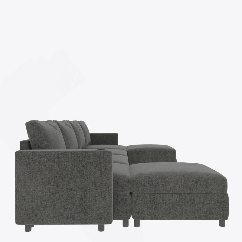 Modern Large Sectional Sofa, U-Shape Modular Sectional Couch With Storage Function, Gray Fabric