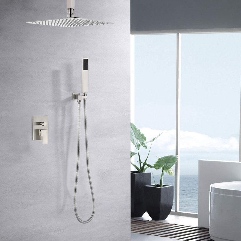 Système de douche complet avec robinet de salle de bain à valve brute, Nickel brossé