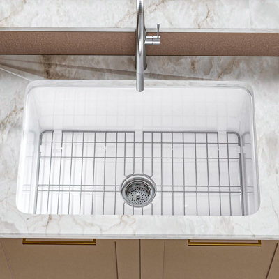 Évier de cuisine encastré en argile réfractaire simple 27 "avec grille d'évier et crépine
