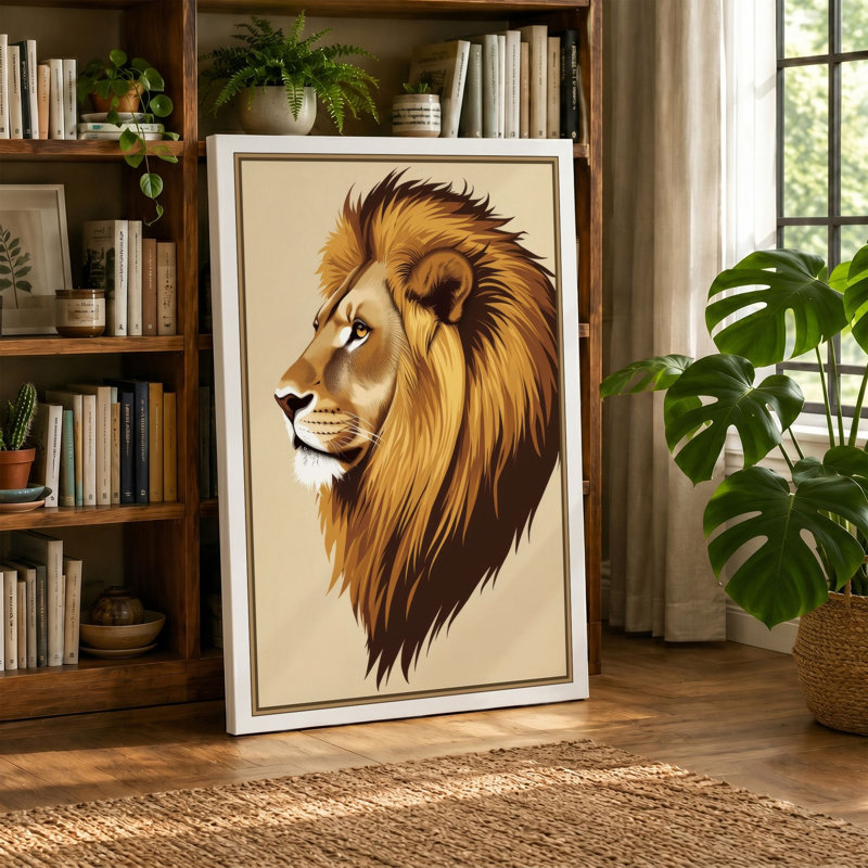 Noble Lion Rustic - Wrapped Canvas, 24x16 - 61.0 x 40.6 cm, Terracotta Border