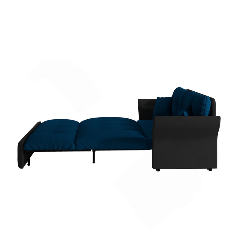 Grand canapé-lit escamotable, canapé-lit capitonné convertible 3-en-1, Noir / Bleu