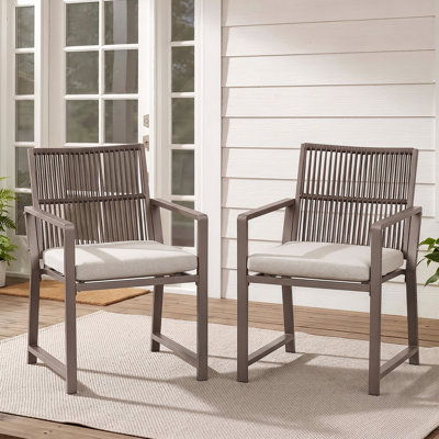 Set of 2 Patio Dining Chairs, Metal Outdoor Chairs with Removable Cushion, 105° Ergonomic Backrest & Woven Design, Weather Resistant, Brown