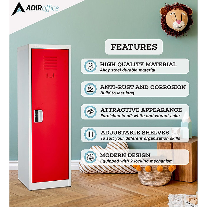 Red Steel 48" Kids Storage Locker with Adjustable Shelving