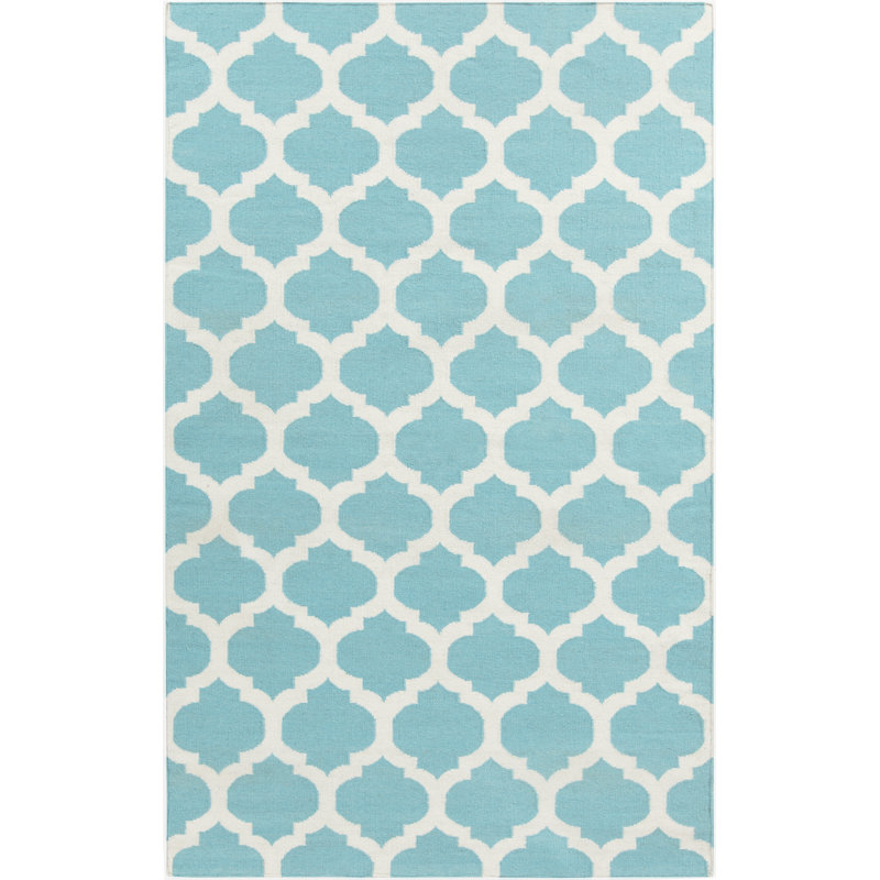 Tapis en laine emeral/ivoire à rayures fait main à tissage plat Kramer, Rectangle 2 pi x 3 pi