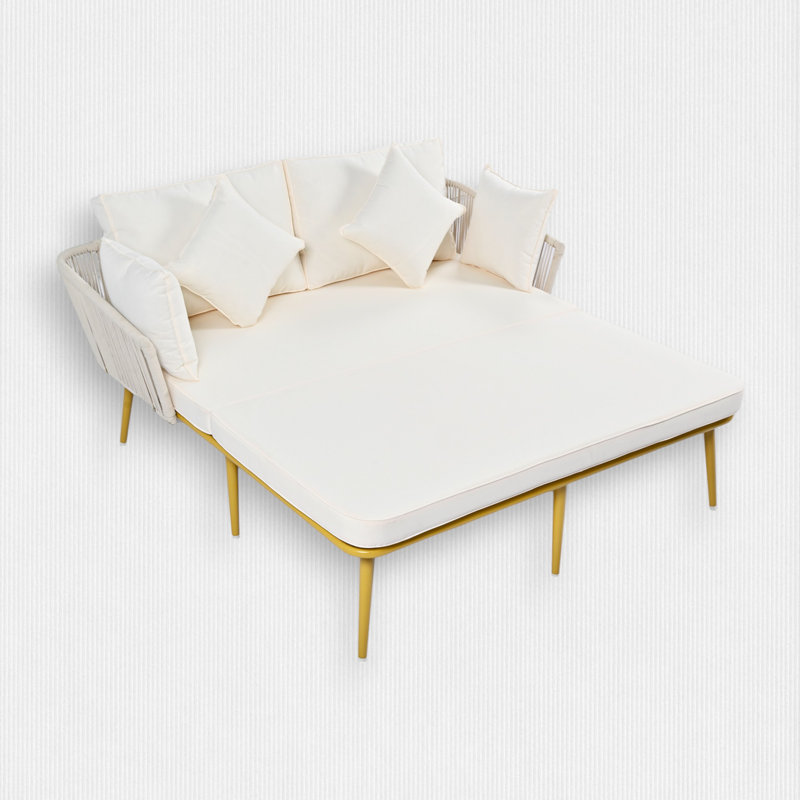 Lit de jour d'extérieur réversible avec coussins 69,3 po Wisin, Beige, Or
