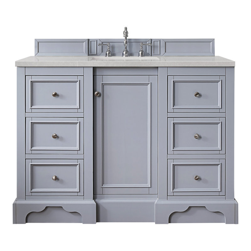 De Soto 48'' W Single Vanity, Bright White, Carrara White Marble, 8" Widespread